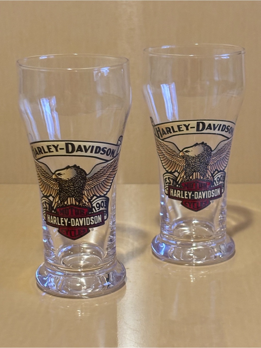Set of 2 Harley Davidson Pilsner Beer Glasses.